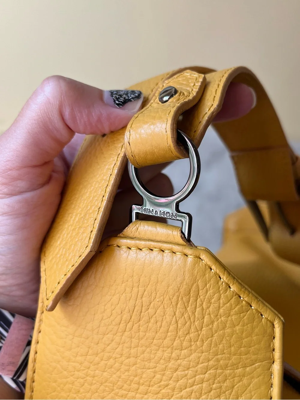 Min & Mon Houston Leather Shoulder Bag Eyes All Over Golden Glow - EUC